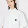 Boke Flower 2.0′ Embroidered Short Slevee Shirt in Cotton Poplin