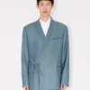 Double Breasted Tailored Kimono Jacket in Virgin Wool