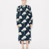 Kenzo Archive Rose’ Oversized Pleated Long Dress in Coton and Slik