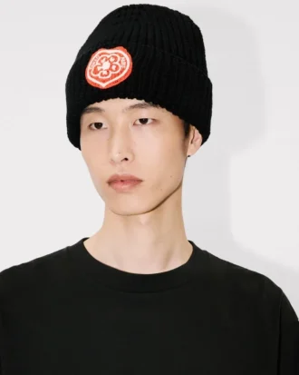 Kenzo Boke Heart’ Embroidered Beanie in Wool and Cotton