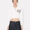 Kenzo Cartoon’ Embroidered Cropped Polo Sweatshirt in Cotton