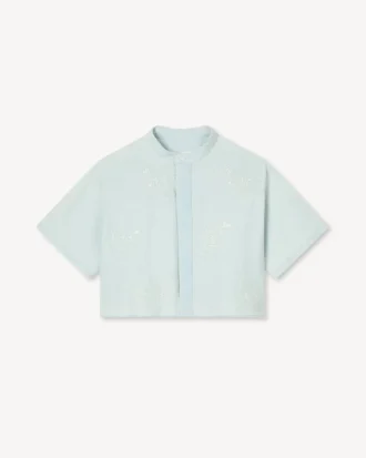 Kenzo Cartoon’ Embroidered Short Sleeve Shirt in Stone Bleach Chambray