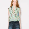 Kenzo Cartoon’ Sleeveless Top in Mixed Silk Linen