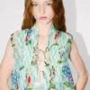 Kenzo Cartoon’ Sleeveless Top in Mixed Silk Linen