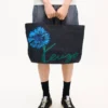 Kenzo Tulip’ Large Tote Bag in Denim-Like Twill