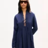 Long Sleeve Midi Dress in Light Cotton Poplin