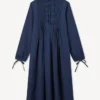 Long Sleeve Midi Dress in Light Cotton Poplin