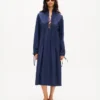 Long Sleeve Midi Dress in Light Cotton Poplin
