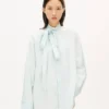 Oversized Bow Shirt in Stone Bleach Chambray