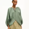 Oversized Pleated Blouse in Cotton Poplin