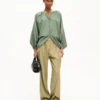 Oversized Pleated Blouse in Cotton Poplin