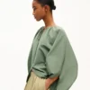 Oversized Pleated Blouse in Cotton Poplin