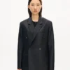 Peaked Lapel Blazer in Virgin Wool and Silk