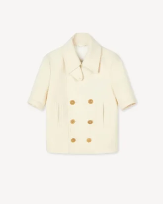Short Balloon Sleeves Peacoat in Virgin Wool