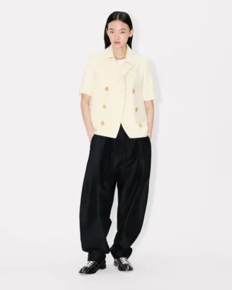 Short Balloon Sleeves Peacoat in Virgin Wool