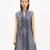 Short Dress in Washed Mixed Linen Denim