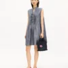 Short Dress in Washed Mixed Linen Denim