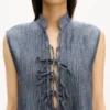 Short Dress in Washed Mixed Linen Denim