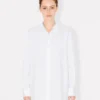 Stand Collar Oversized Shirt in Cotton Poplin