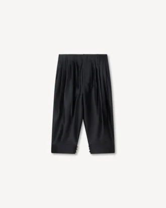 Tailored Cropped Pleated Pants in Virgin Wool and Silk